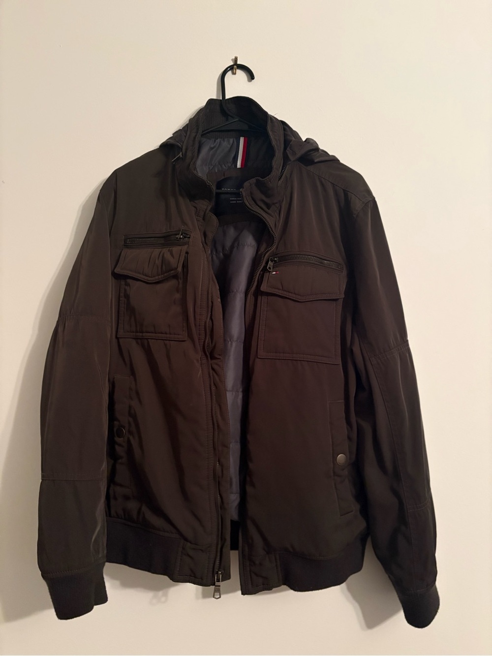 Tommy Hilfiger Men's Dark Brown Field Jacket with Hood